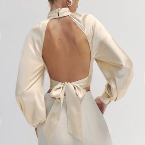 Reformation Julia Silk Cream Top, Long Sleeve, Size 2